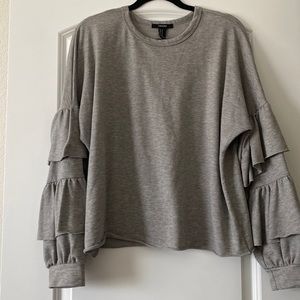 Grey Forever 21 lightweight ruffle sleeve sweater